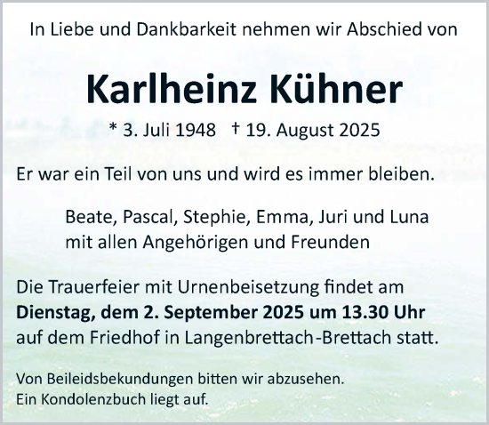 Traueranzeige von Karlheinz Kühner von GESAMT