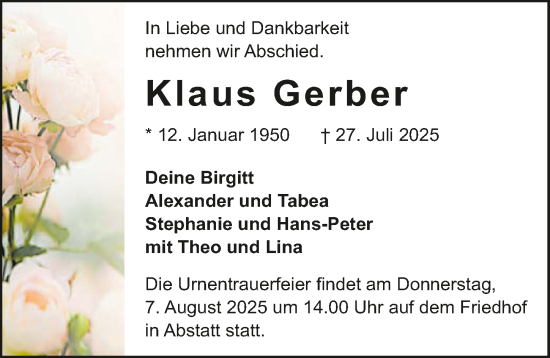 Traueranzeige von Klaus Gerber von GESAMT