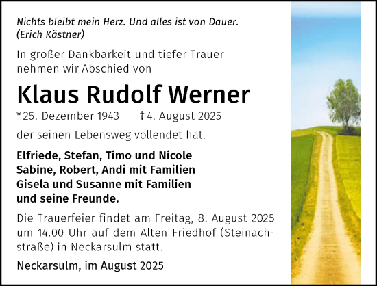 Traueranzeige von Klaus Rudolf  Werner von GESAMT
