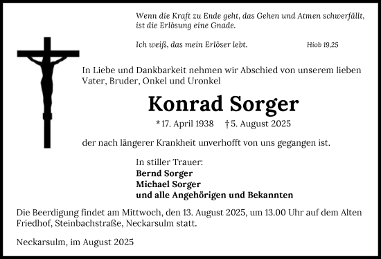 Traueranzeige von Konrad Sorger von GESAMT