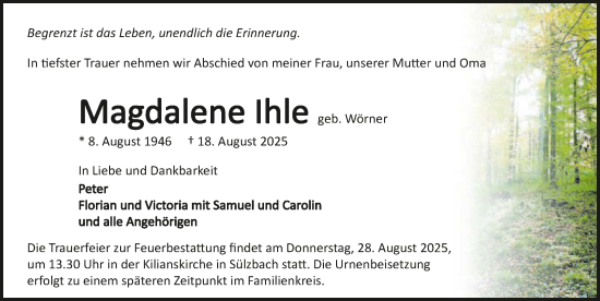 Traueranzeige von Magdalene Ihle von GESAMT
