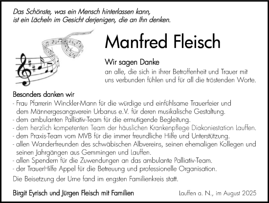Traueranzeige von Manfred Fleisch von GESAMT