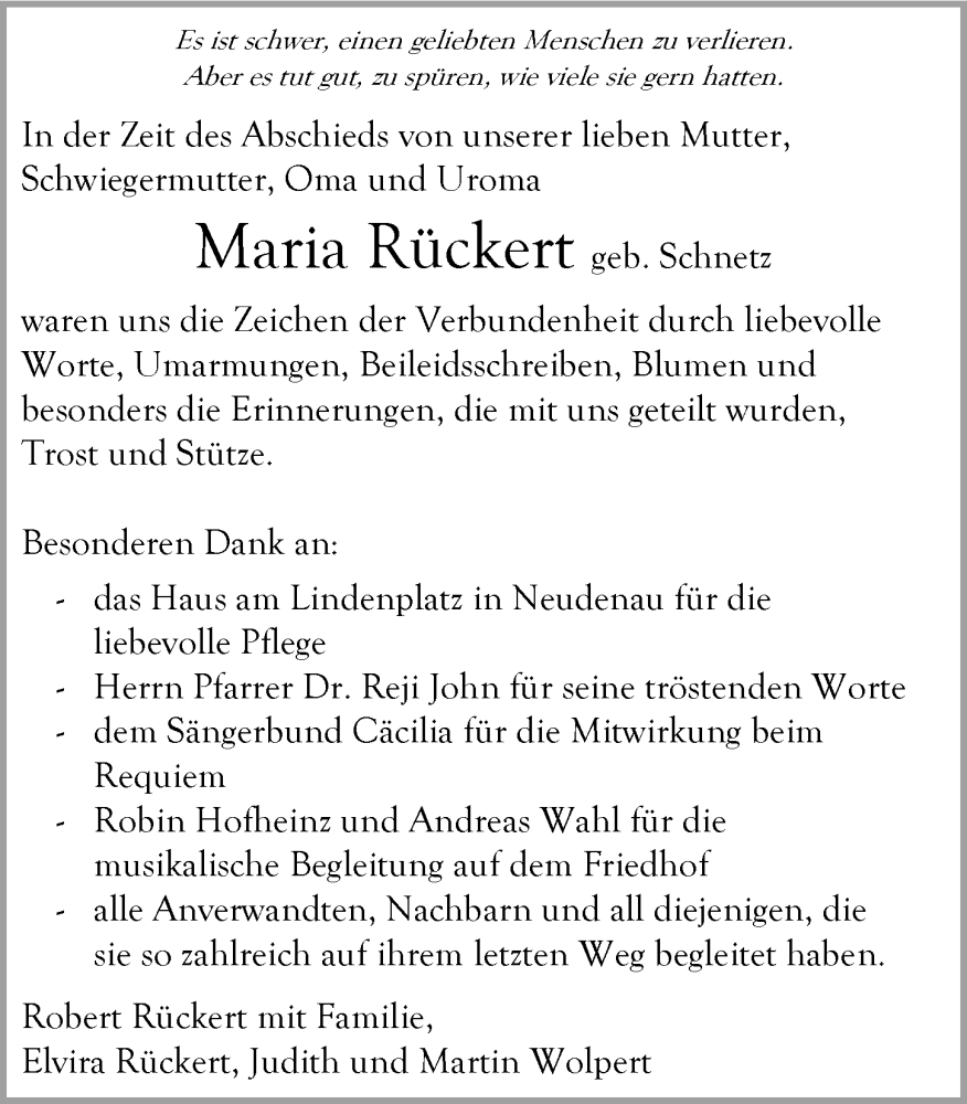  Traueranzeige für Maria Rückert vom 02.08.2025 aus GESAMT