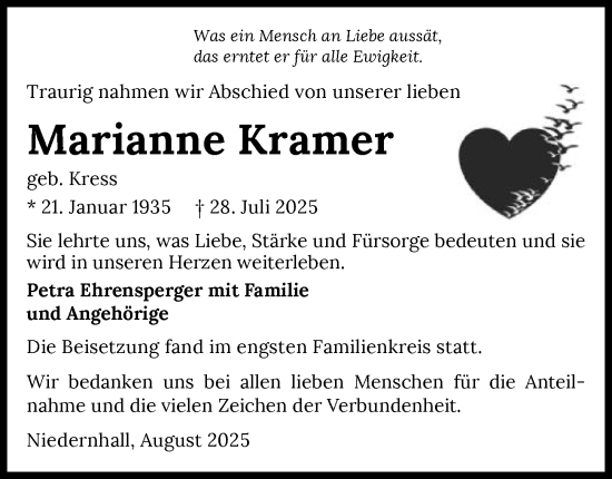 Traueranzeige von Marianne Kramer von GESAMT