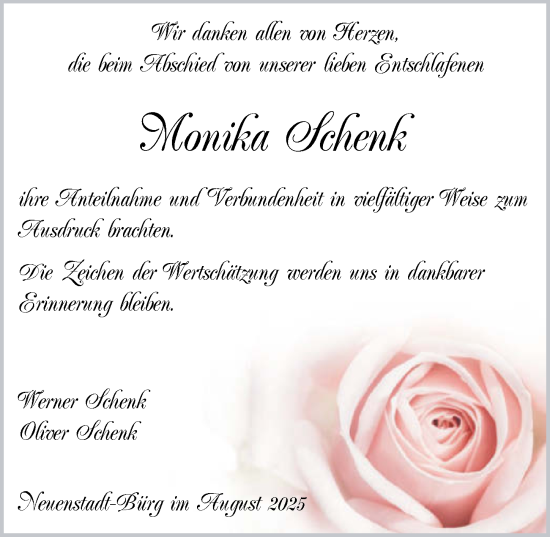 Traueranzeige von Monika Schenk von GESAMT