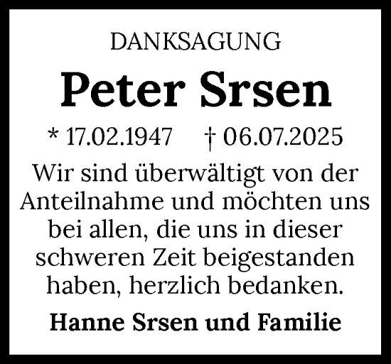 Traueranzeige von Peter Srsen von GESAMT
