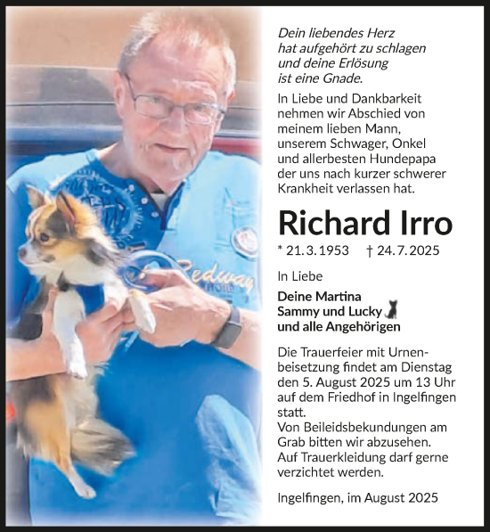Traueranzeige von Richard Irro von GESAMT