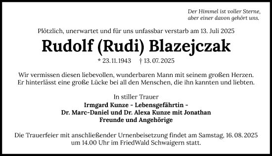 Traueranzeige von Rudolf Blazejczak von GESAMT