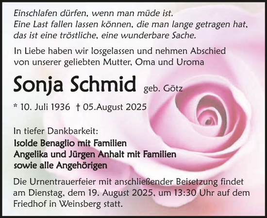 Traueranzeige von Sonja Schmid von GESAMT