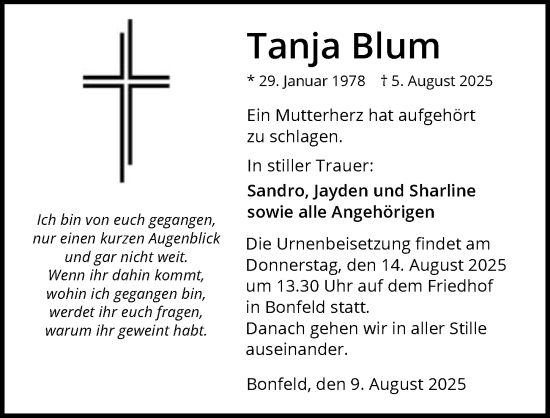 Traueranzeige von Tanja Blum von GESAMT