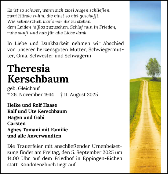 Traueranzeige von Theresia Kerschbaum von GESAMT