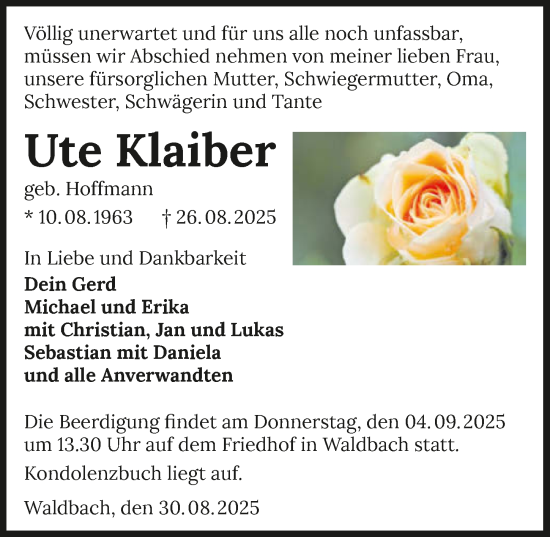 Traueranzeige von Ute Klaiber von GESAMT