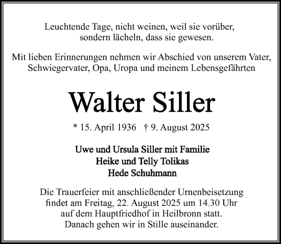 Traueranzeige von Walter Siller von GESAMT