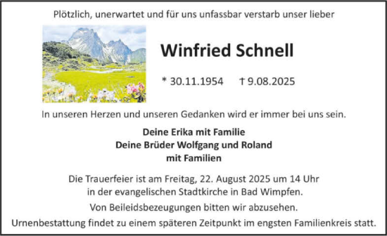 Traueranzeige von Winfried Schnell von GESAMT