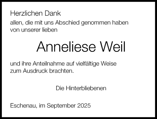 Traueranzeige von Anneliese Weil von GESAMT
