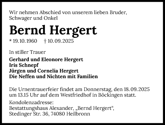 Traueranzeige von Bernd Hergert von GESAMT