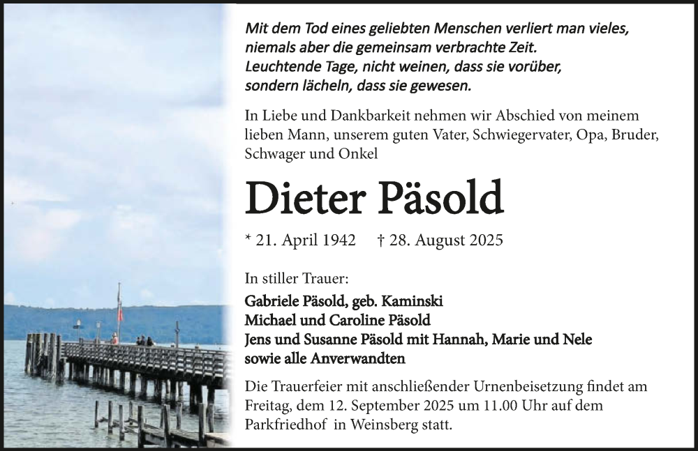  Traueranzeige für Dieter Päsold vom 06.09.2025 aus GESAMT