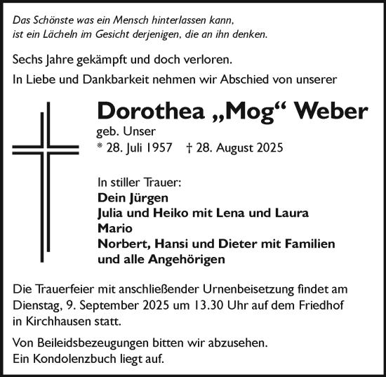 Traueranzeige von Dorothea Weber von GESAMT