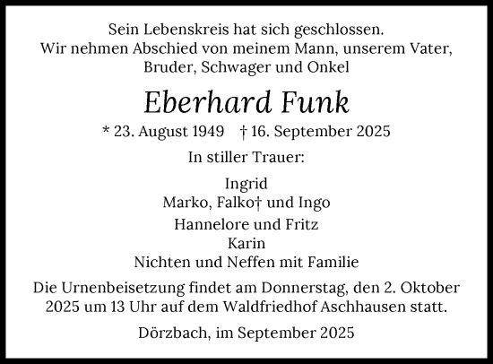 Traueranzeige von Eberhard Funk von GESAMT