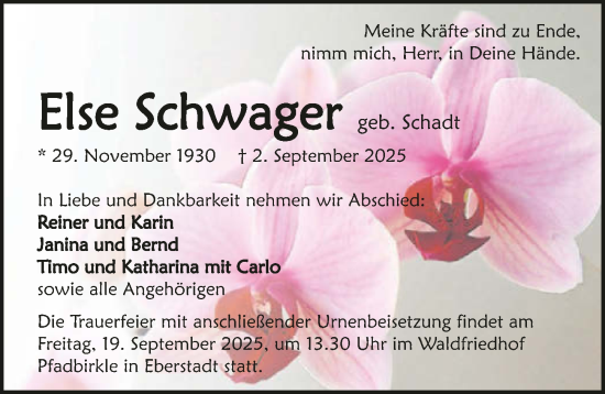Traueranzeige von Else Schwager von GESAMT