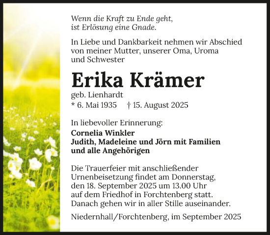 Traueranzeige von Erika Krämer von GESAMT
