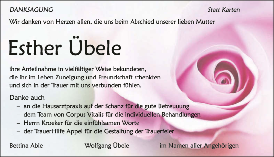 Traueranzeige von Esther Übele von GESAMT