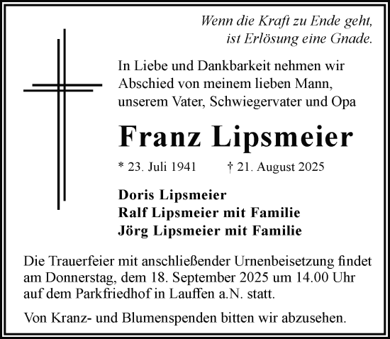 Traueranzeige von Franz Lipsmeier von GESAMT