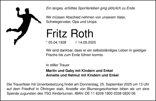 Traueranzeige von Fritz Roth von GESAMT
