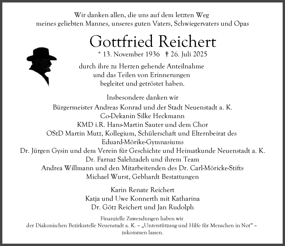  Traueranzeige für Gottfried Reichert vom 13.09.2025 aus GESAMT