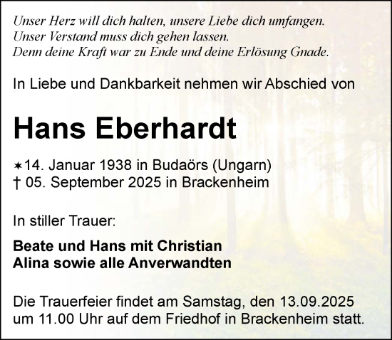 Traueranzeige von Hans Eberhardt von GESAMT