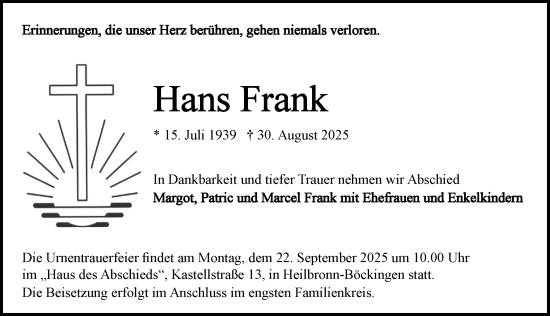 Traueranzeige von Hans Frank von GESAMT