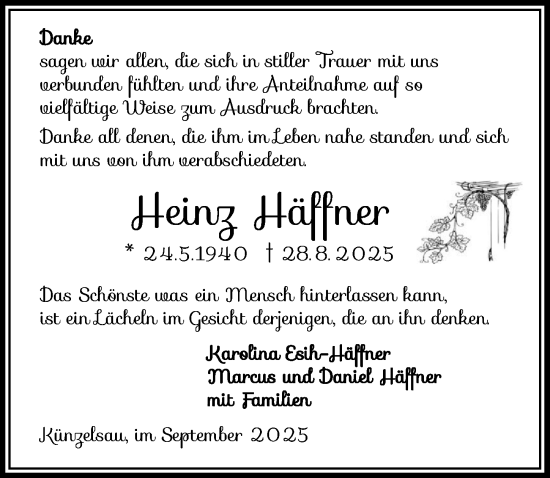 Traueranzeige von Heinz Häffner von GESAMT