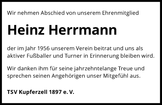 Traueranzeige von Heinz Herrmann von GESAMT