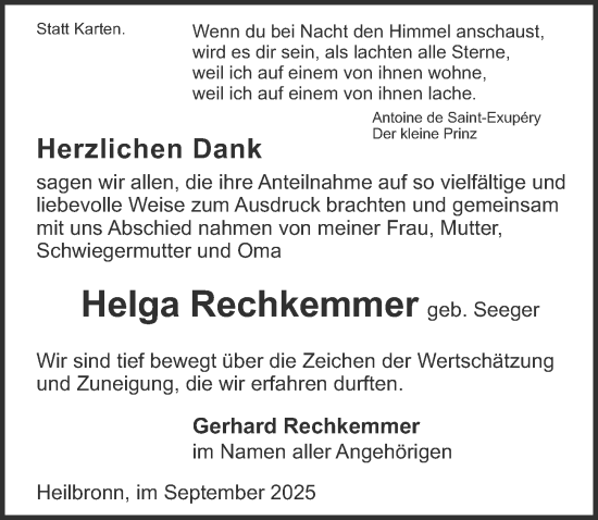 Traueranzeige von Helga Rechkemmer von GESAMT