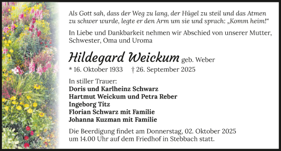 Traueranzeige von Hildegard Weickum von GESAMT