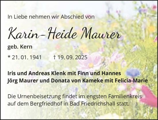 Traueranzeige von Karin-Heide Maurer von GESAMT