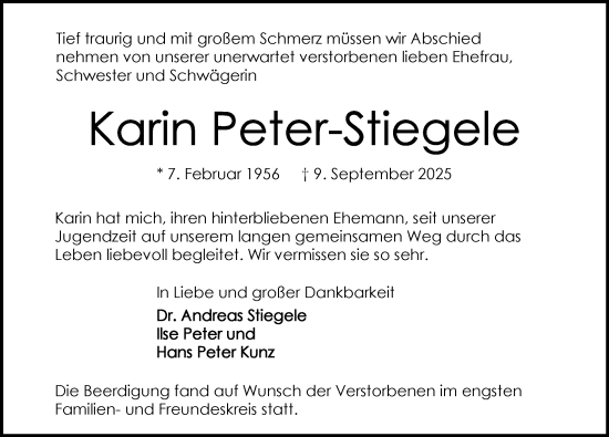 Traueranzeige von Karin Peter-Stiegele von GESAMT