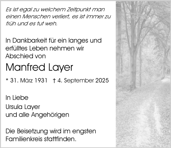 Traueranzeige von Manfred Layer von GESAMT