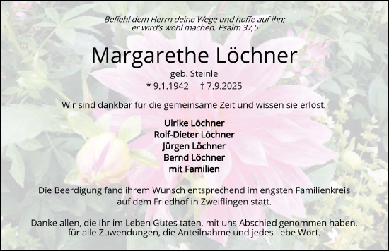 Traueranzeige von Margarethe Löchner von GESAMT