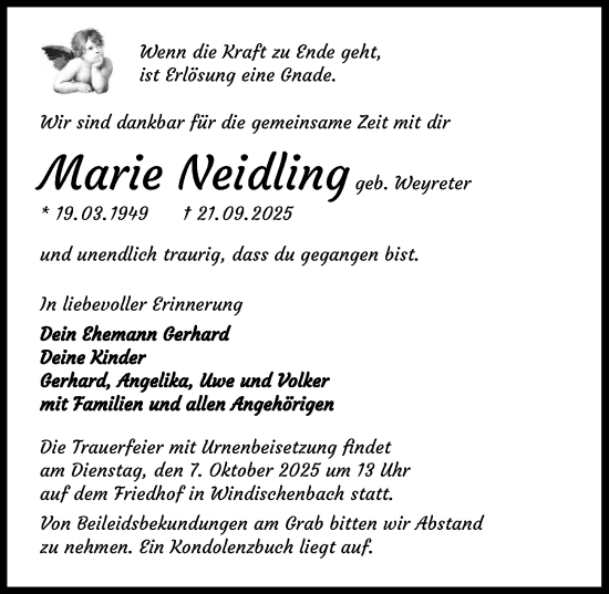 Traueranzeige von Marie Neidling von GESAMT