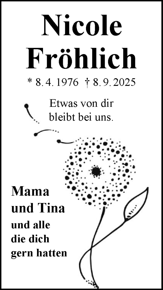 Traueranzeige von Nicole Fröhlich von GESAMT