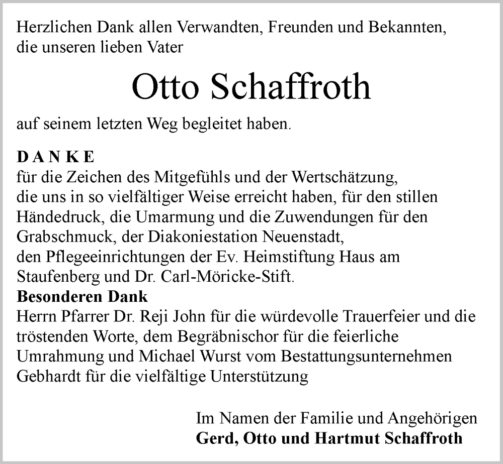 Traueranzeige für Otto Schaffroth vom 03.09.2025 aus GESAMT