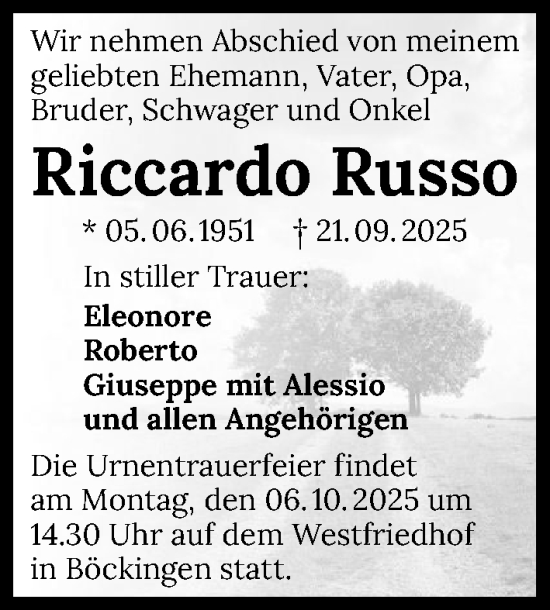 Traueranzeige von Riccardo Russo von GESAMT