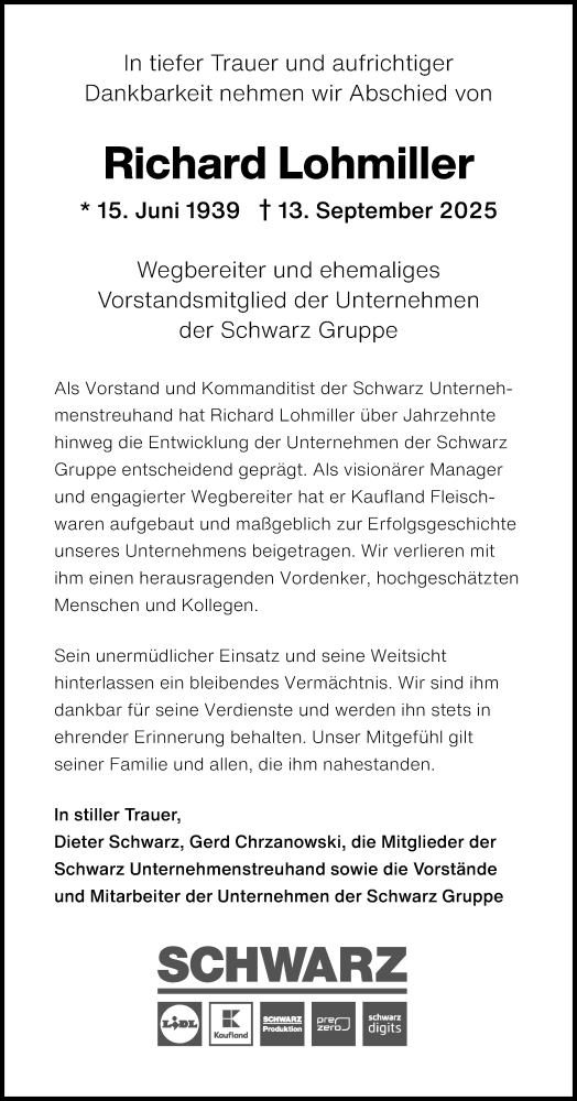 Traueranzeige von Richard Lohmiller von GESAMT