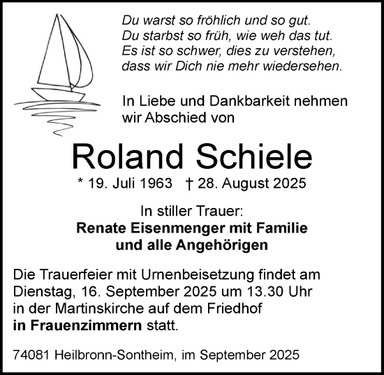 Traueranzeige von Roland Schiele von GESAMT