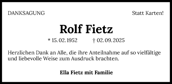 Traueranzeige von Rolf Fietz von GESAMT