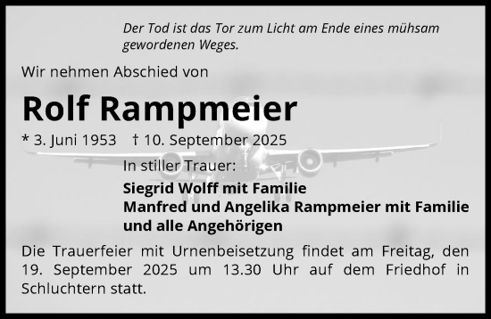 Traueranzeige von Rolf Rampmeier von GESAMT