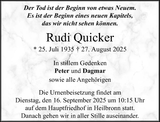 Traueranzeige von Rudi Quicker von GESAMT