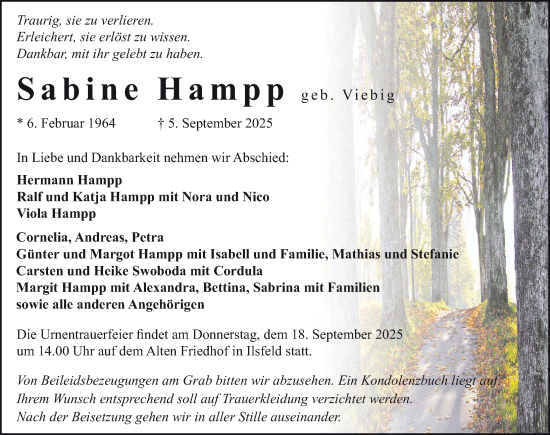 Traueranzeige von Sabine Hampp von GESAMT