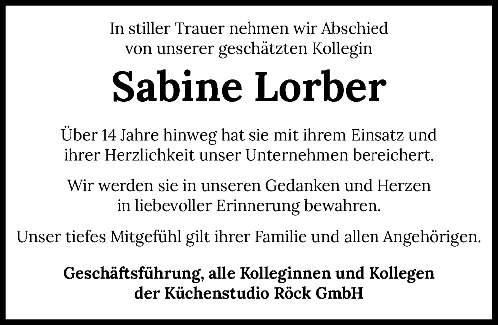  Traueranzeige für Sabine Lorber vom 06.09.2025 aus GESAMT